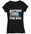 Women's V-Neck Autism T Shirt Think Outside The Box Shirt Awareness T-Shirt Spectrum Disorder TShirt Autistic Lightbulb Tee Ladies Woman