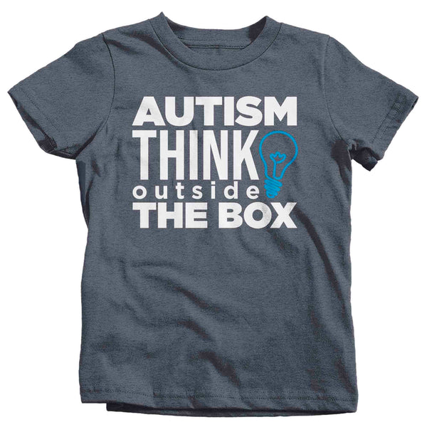Kids Autism T Shirt Think Outside The Box Shirt Awareness T-Shirt Spectrum Disorder TShirt Autistic Lightbulb Tee Unisex Youth Boy's Girl's-Shirts By Sarah