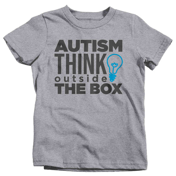 Kids Autism T Shirt Think Outside The Box Shirt Awareness T-Shirt Spectrum Disorder TShirt Autistic Lightbulb Tee Unisex Youth Boy's Girl's-Shirts By Sarah