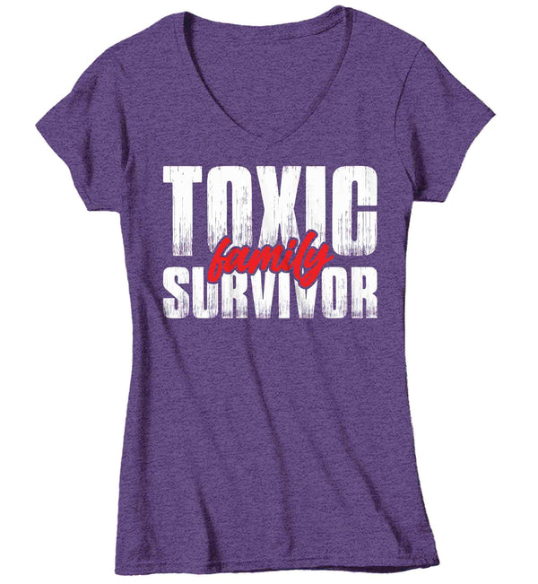 Women's V-Neck Toxic Family T-Shirt Survivor Shirt Gift cPTSD Trauma Generational Childhood Toxicity PTSD Family Hipster Tee Ladies Woman-Shirts By Sarah