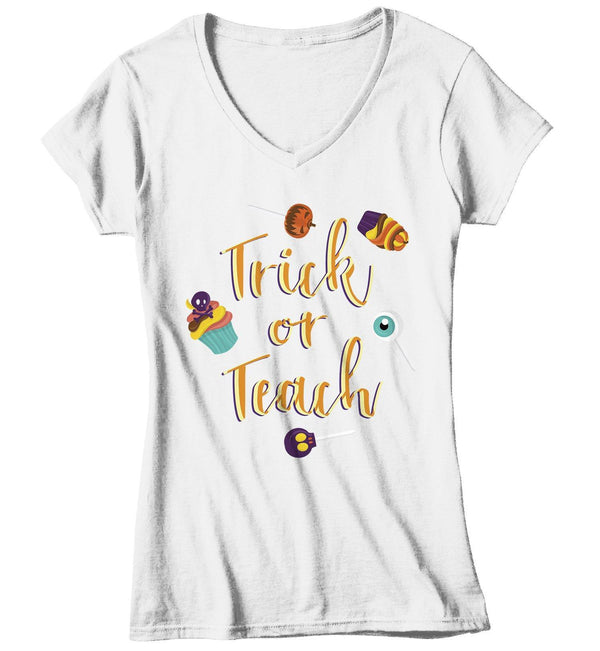 Women's Halloween Teacher T Shirt Trick Or Teach Shirt Cute Halloween Teacher Shirts Teaching T Shirts-Shirts By Sarah