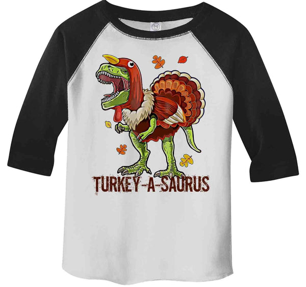 Kids Funny Thanksgiving T Shirt Turkey A Saurus Shirts Turkey Shirt Thanksgiving Shirt Funny Raglan Shirts TRex Shirt-Shirts By Sarah