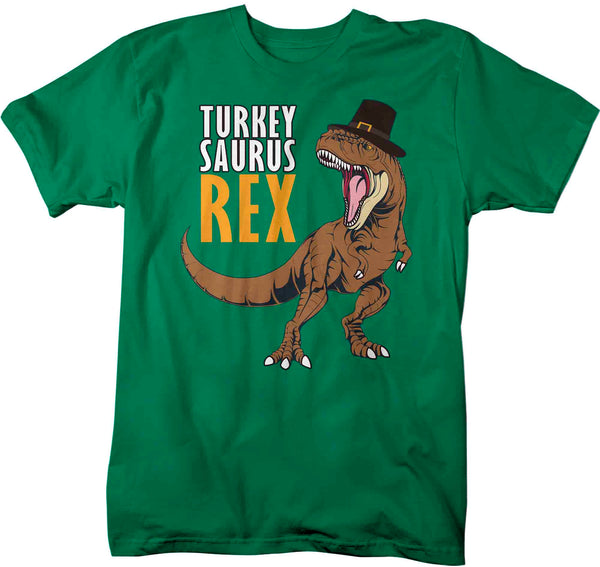 Men's Funny Thanksgiving Tee Turkey Saurus Rex Shirts Turkey Day Pilgrim Hat TShirt Holiday Dinosaur T Rex Unisex Soft Graphic Shirt-Shirts By Sarah