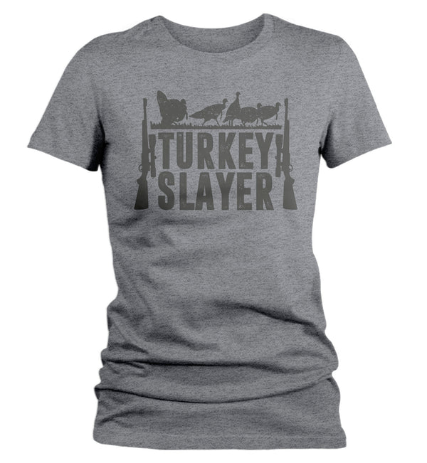 Women's Funny Hunter T Shirt Thanksgiving Shirt Turkey Slayer Shirt Turkey Hunting Tshirt Thanksgiving T-Shirt-Shirts By Sarah
