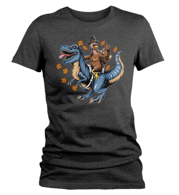 Women's Funny Thanksgiving T Shirt T Rex Turkey Shirt TRex Turkey Day T Shirt Thanksgiving Shirts Ladies Dinosaur Hipster Soft Graphic Tee-Shirts By Sarah
