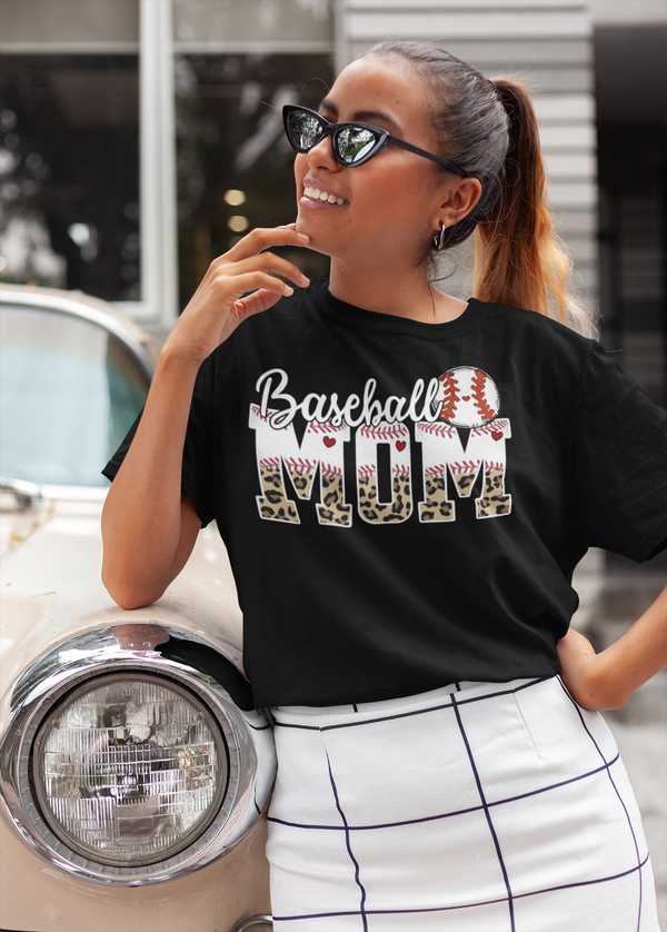 Men's Funny Baseball Mom T Shirt Leopard Print Mom Shirt Baseball Shirt Mother's Day Ball Shirt Baseball Quote Unisex Mom Tee-Shirts By Sarah