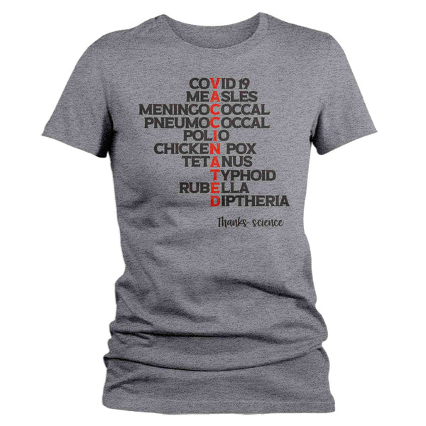 Women's Vaccinated Shirt Vaccine T Shirt Pro Vaccination Tee Get Vaccinated Thanks Science Geek Nurse Doctor Shirt Ladies V-Neck-Shirts By Sarah