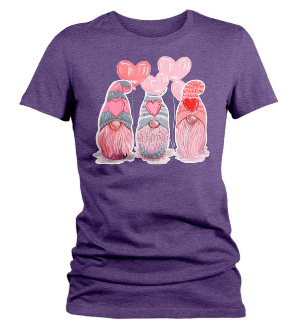 Women's Valentines Gnome Shirt Cute Valentine's Day T Shirt Adorable Gnomies Tee Heart Love Tee Ladies V Neck Tshirt-Shirts By Sarah