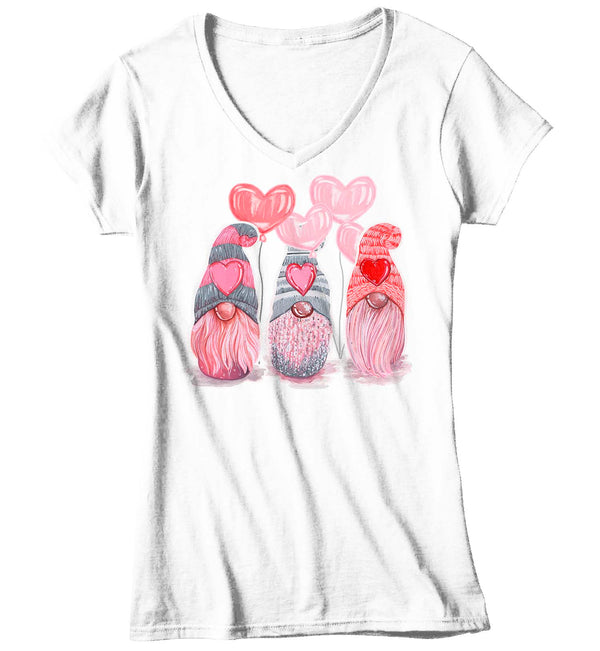 Women's V-Neck Valentines Gnome Shirt Cute Valentine's Day T Shirt Adorable Gnomies Tee Heart Love Tee Ladies V Neck Tshirt-Shirts By Sarah