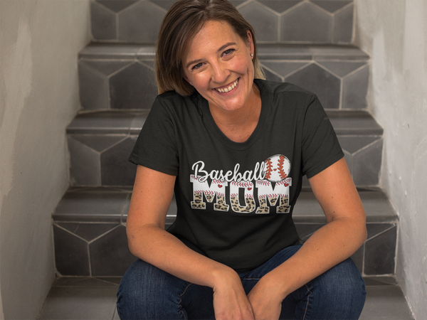 Women's Funny Baseball Mom T Shirt Leopard Print Mom Shirt Baseball Shirt Mother's Day Ball Shirt Baseball Quote Ladies Mom Tee-Shirts By Sarah