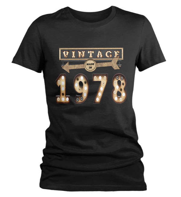 Women's Vintage T Shirt 1978 Birthday Shirt 40th Birthday Tee Light Bulb Marquee Sign Retro Gift Idea-Shirts By Sarah