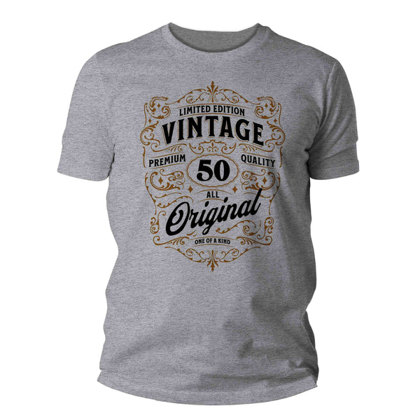 Men's Vintage 50th Birthday T-Shirt Whiskey Label Classic Fifty Shirt Gift Idea 50th Birthday Shirts Graphic Original Tee Man Unisex-Shirts By Sarah