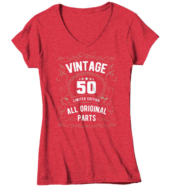 Women's V-Neck 50th Birthday Shirt Limited Edition T Shirts Fiftieth Birthday Shirts Shirt Vintage Original Parts Fifty Birthday Gift Ladies-Shirts By Sarah