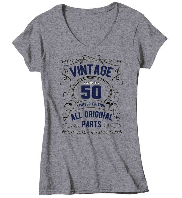 Women's V-Neck 50th Birthday Shirt Limited Edition T Shirts Fiftieth Birthday Shirts Shirt Vintage Original Parts Fifty Birthday Gift Ladies-Shirts By Sarah