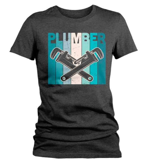 Women's Plumber Shirt Pipe Wrench T Shirt Vintage Plumber Tee Plumber Gift Shirt for Plumber Ladies Tee Pipe Union Worker-Shirts By Sarah