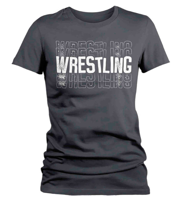 Women's Wrestling Shirt Grunge Typography T-Shirt Wrestler Girls Wrestling Female Wrestle Saying Gift Tshirt Ladies Woman-Shirts By Sarah