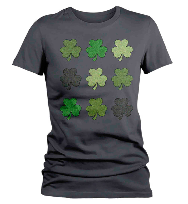Women's Funny St. Patrick's Day Shirt Shamrock Clovers Glam Patty's Irish Glam Clovers Luck Cute Adorable Icons Ireland Ladies-Shirts By Sarah
