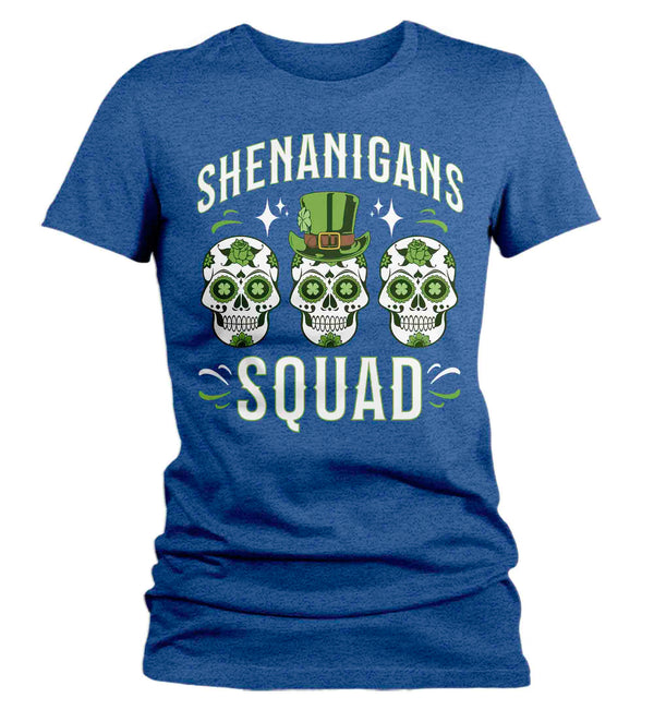 Women's Funny Shenanigans Squad Shirt St. Patrick's Day T Shirt Sugar Skull Grunge Tshirt Graphic Tee Streetwear Ladies-Shirts By Sarah