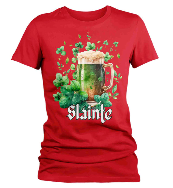 Women's Slainte St. Patrick's Day Shirt Green Beer Clover Cheers Health Sláinte T Shirt Irish Saying Tshirt Graphic Tee Streetwear Ladies-Shirts By Sarah