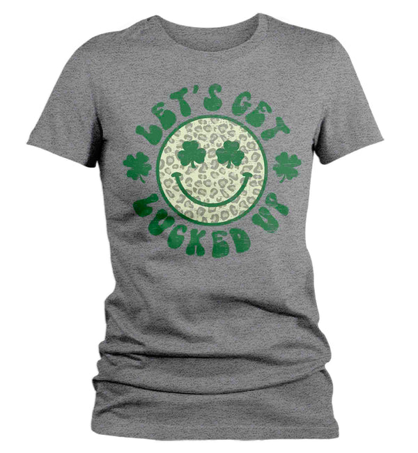 Women's Funny St. Patrick's Day Shirt Let's Get Lucked Up Clover Lucky Patty's Irish Retro Smiley Face Luck Ireland Ladies Woman-Shirts By Sarah