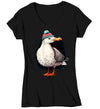 Women's V-Neck Funny Seagull Shirt Hipster T Shirt Bird Knit Beanie Gift Sailor Nautical Sail Seaside Ocean Graphic Tee Ladies