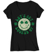 Women's V-Neck Funny St. Patrick's Day Shirt Let's Get Lucked Up Clover Lucky Patty's Irish Retro Smiley Face Luck Ireland Ladies WomanCopy of 00 Women's V-Neck