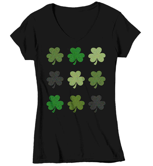 Women's V-Neck Funny St. Patrick's Day Shirt Shamrock Clovers Glam Patty's Irish Glam Clovers Luck Cute Adorable Icons Ireland Ladies-Shirts By Sarah