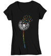 Women's V-Neck Autism Shirt ASD Dandelion Spectrum Support T Shirt Vintage Infinity Rainbow Gift Graphic Tee Awareness Autistic Ladies