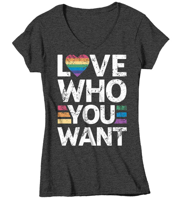 Women's V-Neck Pride Ally Shirt LGBTQ T Shirt Support Love Who You Want Don't Hate Shirts LGBT Shirts Gay Trans Support Tee Ladies-Shirts By Sarah