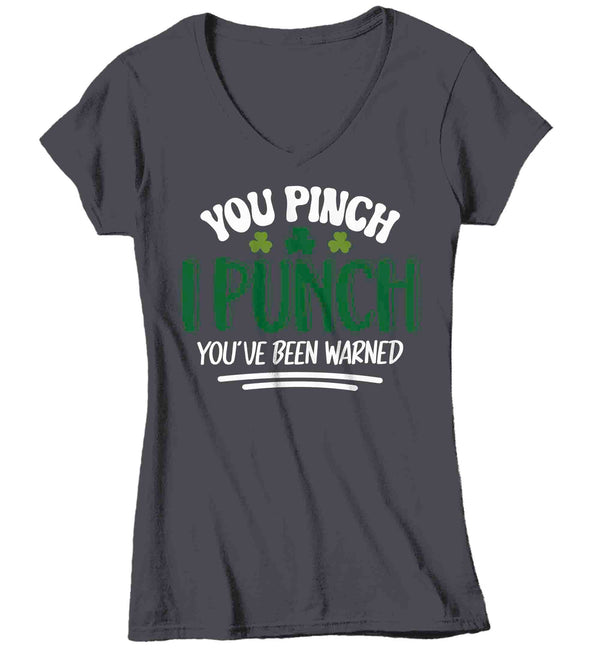 Women's V-Neck Funny Pinch Shirt St. Patrick's Day T Shirt You Pinch I Punch Tshirt Graphic Tee Streetwear Humor Ladies-Shirts By Sarah