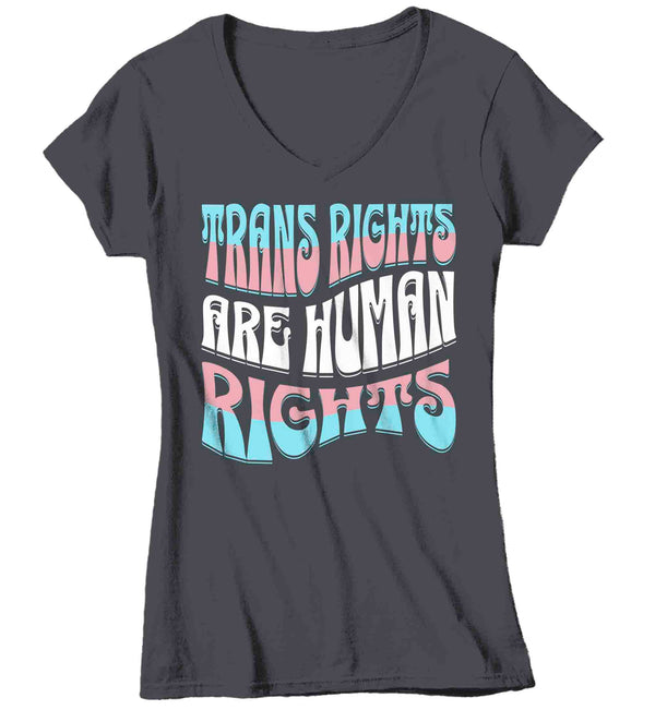 Women's V-Neck Trans Rights Shirt Pro LGBTQ T Shirt Transsexual Support Tee Flag Human Equality TShirt Drag Queen Ally Ladies-Shirts By Sarah