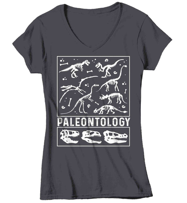 Women's V-Neck Paleontology T Shirt Dinosaur Fossil Record Bones Dig Dino Shirt Excavate T-Shirt Paleontologist Gift Scientist Tee Ladies-Shirts By Sarah