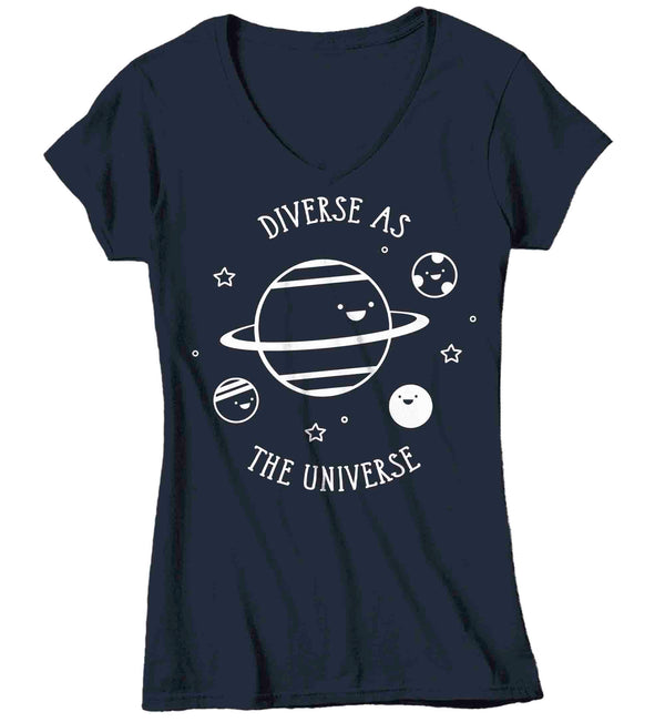 Women's V-Neck Autism Shirt Diverse As Universe Neurodivergent Awareness Neurodiversity Space Asperger's Syndrome Spectrum ASD Tee Ladies-Shirts By Sarah