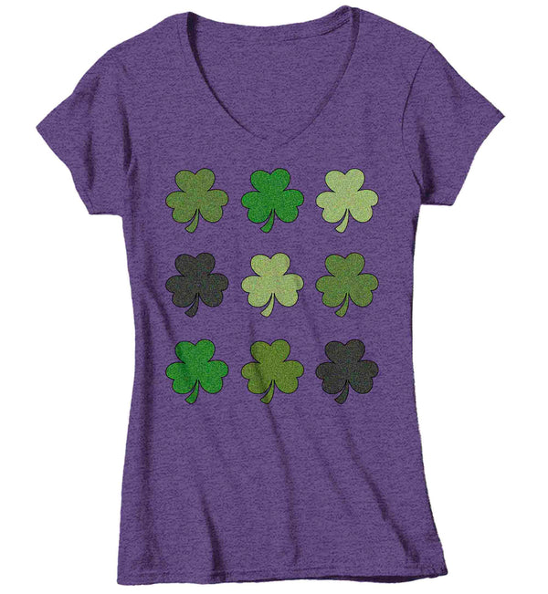 Women's V-Neck Funny St. Patrick's Day Shirt Shamrock Clovers Glam Patty's Irish Glam Clovers Luck Cute Adorable Icons Ireland Ladies-Shirts By Sarah
