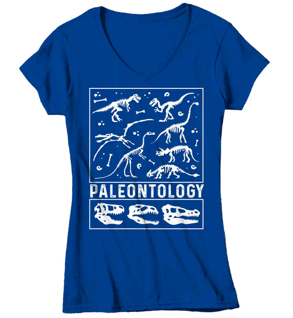 Women's V-Neck Paleontology T Shirt Dinosaur Fossil Record Bones Dig Dino Shirt Excavate T-Shirt Paleontologist Gift Scientist Tee Ladies-Shirts By Sarah