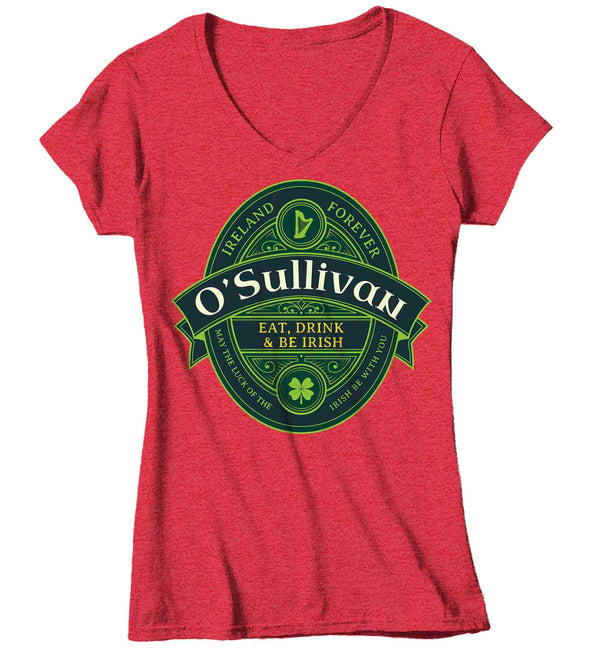 Women's V-Neck Personalized Irish Shirt St. Patrick's T Shirt Ireland Crest Celtic Pride Heritage Family Custom Reunion Tee Gift Photos Ladies-Shirts By Sarah