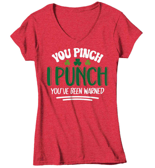 Women's V-Neck Funny Pinch Shirt St. Patrick's Day T Shirt You Pinch I Punch Tshirt Graphic Tee Streetwear Humor Ladies-Shirts By Sarah