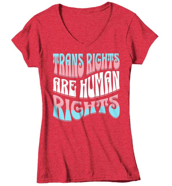 Women's V-Neck Trans Rights Shirt Pro LGBTQ T Shirt Transsexual Support Tee Flag Human Equality TShirt Drag Queen Ally Ladies-Shirts By Sarah