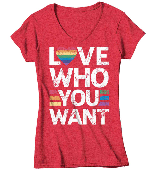 Women's V-Neck Pride Ally Shirt LGBTQ T Shirt Support Love Who You Want Don't Hate Shirts LGBT Shirts Gay Trans Support Tee Ladies-Shirts By Sarah