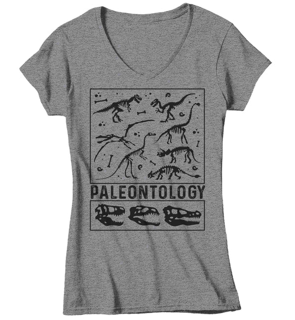 Women's V-Neck Paleontology T Shirt Dinosaur Fossil Record Bones Dig Dino Shirt Excavate T-Shirt Paleontologist Gift Scientist Tee Ladies-Shirts By Sarah