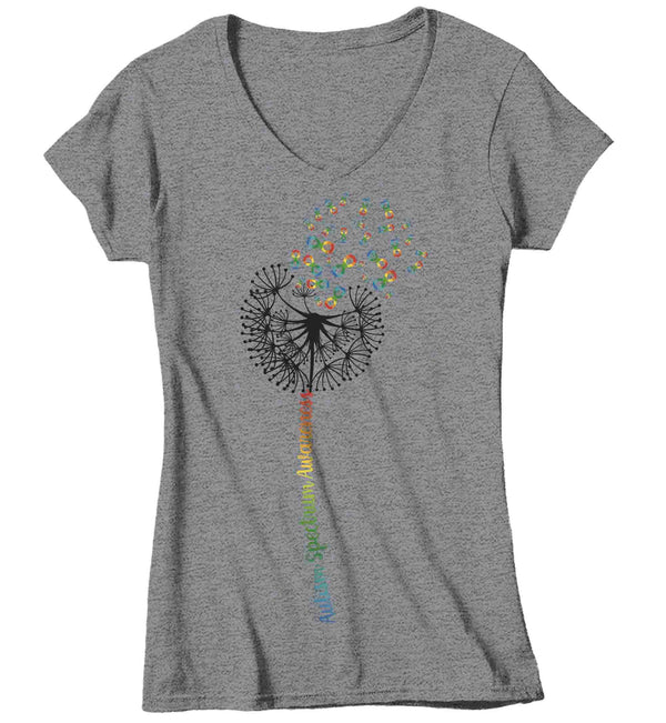 Women's V-Neck Autism Shirt ASD Dandelion Spectrum Support T Shirt Vintage Infinity Rainbow Gift Graphic Tee Awareness Autistic Ladies-Shirts By Sarah