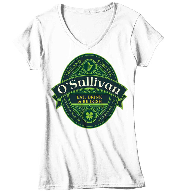 Women's V-Neck Personalized Irish Shirt St. Patrick's T Shirt Ireland Crest Celtic Pride Heritage Family Custom Reunion Tee Gift Photos Ladies-Shirts By Sarah