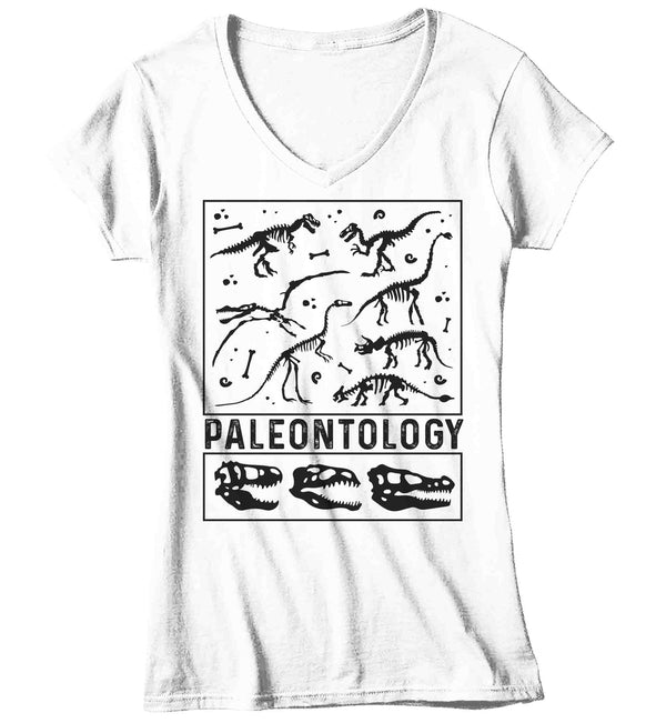 Women's V-Neck Paleontology T Shirt Dinosaur Fossil Record Bones Dig Dino Shirt Excavate T-Shirt Paleontologist Gift Scientist Tee Ladies-Shirts By Sarah