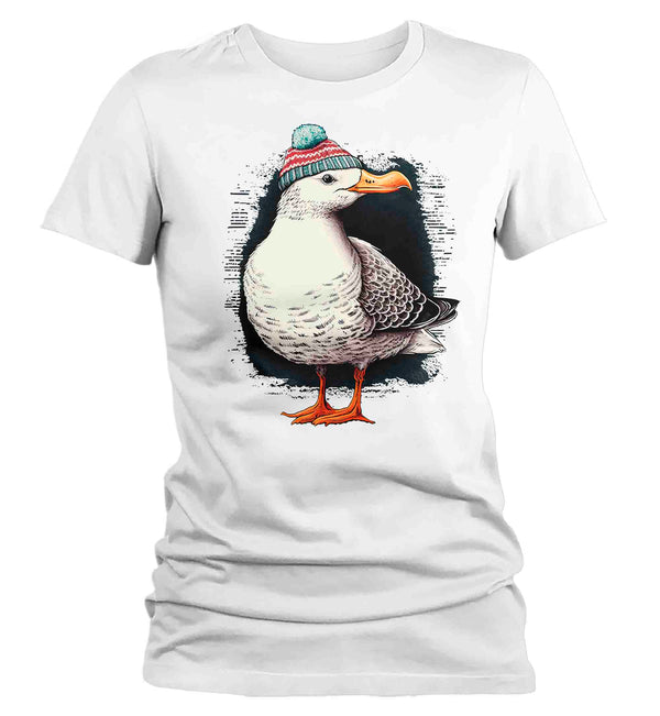 Women's Funny Seagull Shirt Hipster T Shirt Bird Knit Beanie Gift Sailor Nautical Sail Seaside Ocean Graphic Tee Ladies-Shirts By Sarah
