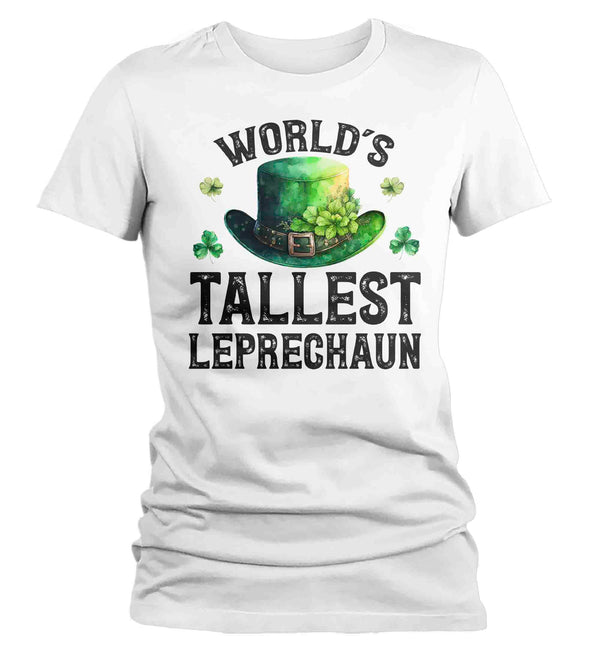 Women's Funny St. Patrick's Day Shirt World's Tallest Leprechaun Watercolor Hat Patty's Irish Clover Vintage Grunge Ireland Ladies-Shirts By Sarah