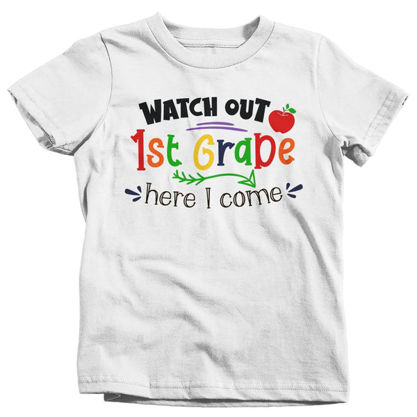 Kids 1st Grade T Shirt 1st Grade Shirt Boy's Girl's Watch Out Here I Come Cute Back To School Shirt First Grade-Shirts By Sarah