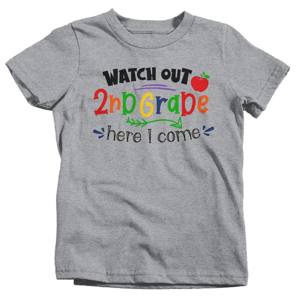 Kids 2nd Grade T Shirt 2nd Grade Shirt Boy's Girl's Watch Out Here I Come Cute Back To School Shirt Second Grade-Shirts By Sarah