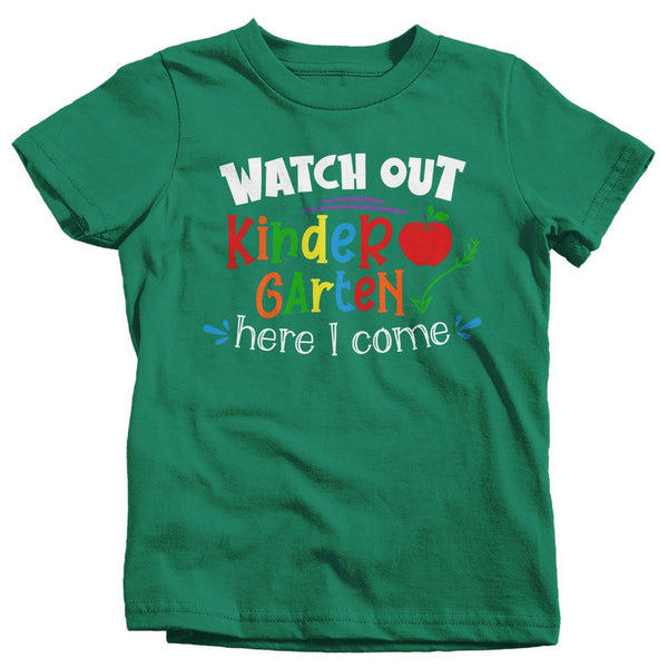 Kids Kindergarten T Shirt Kindergarten Shirt Boy's Girl's Watch Out Here I Come Cute Back To School Shirt-Shirts By Sarah