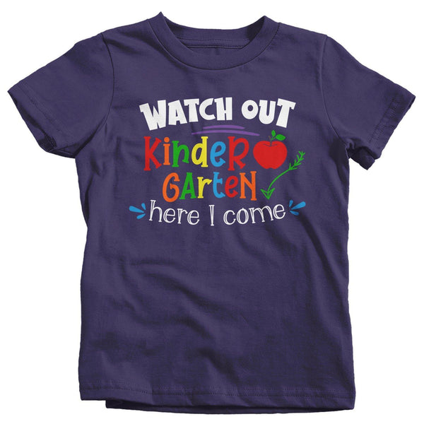Kids Kindergarten T Shirt Kindergarten Shirt Boy's Girl's Watch Out Here I Come Cute Back To School Shirt-Shirts By Sarah