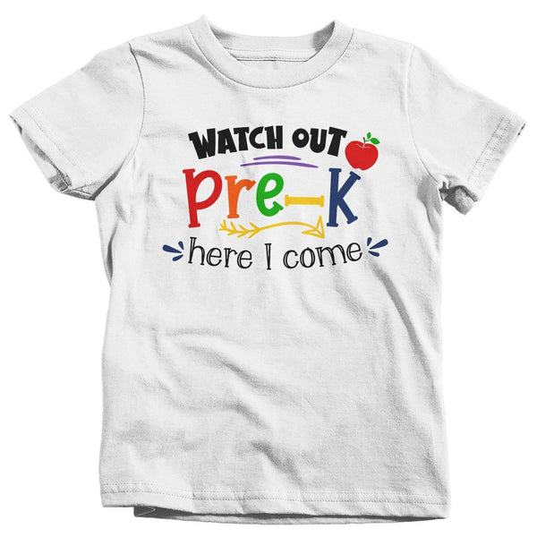 Kids Pre-K T Shirt Pre-K Shirt Boy's Girl's Watch Out Here I Come Cute Back To School Shirt-Shirts By Sarah